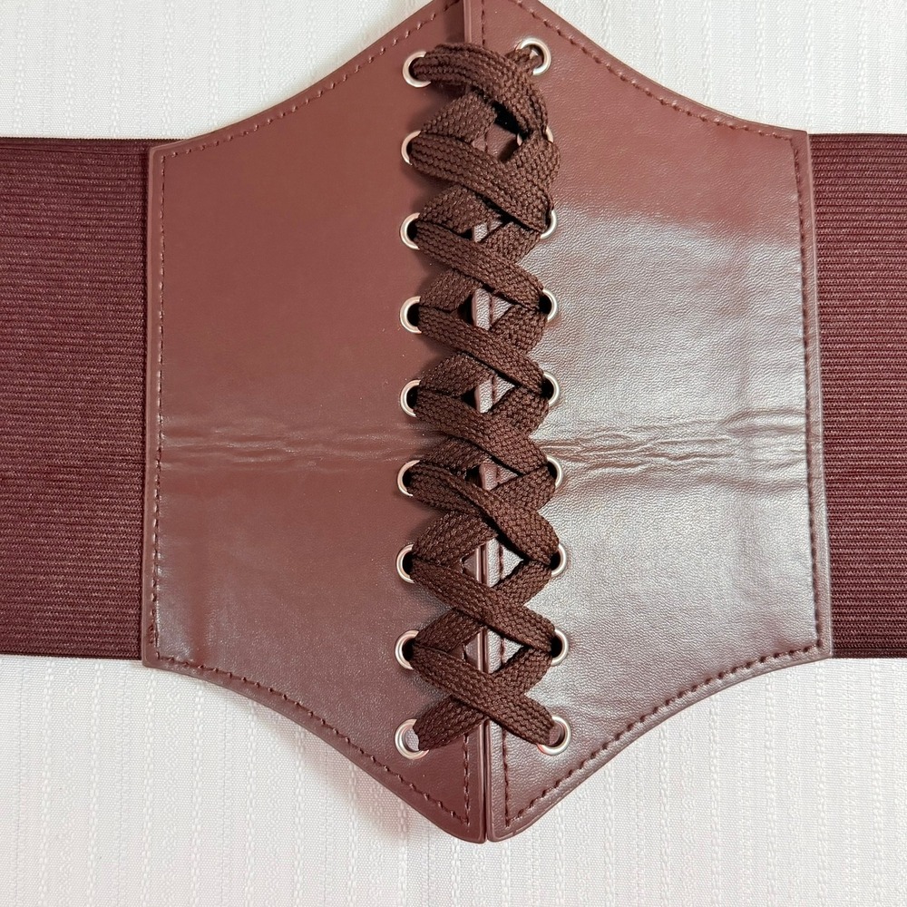 Unbranded Women Corset Cinch Belt Brown Lace Up Elastic Waistband OS Cosplay